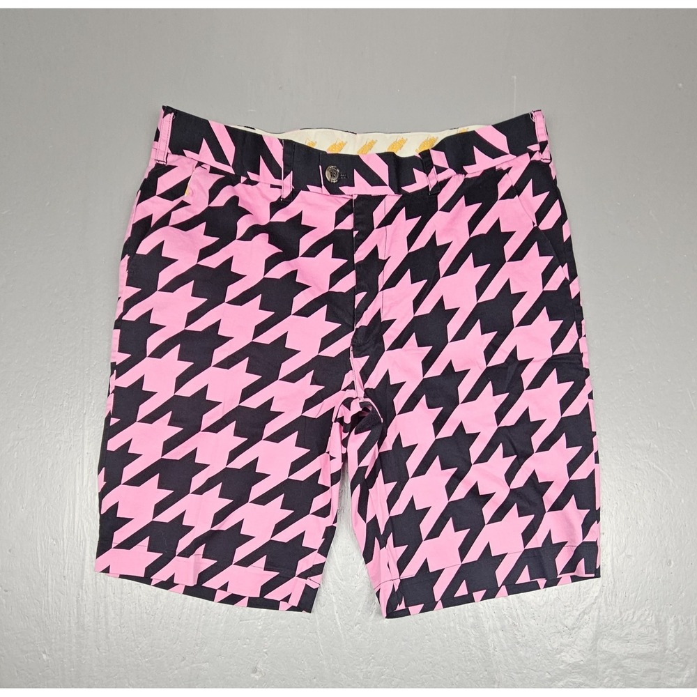 Loudmouth Golf Short Mens 38 Pink Black Houndstooth Preppy Casual Flat Front